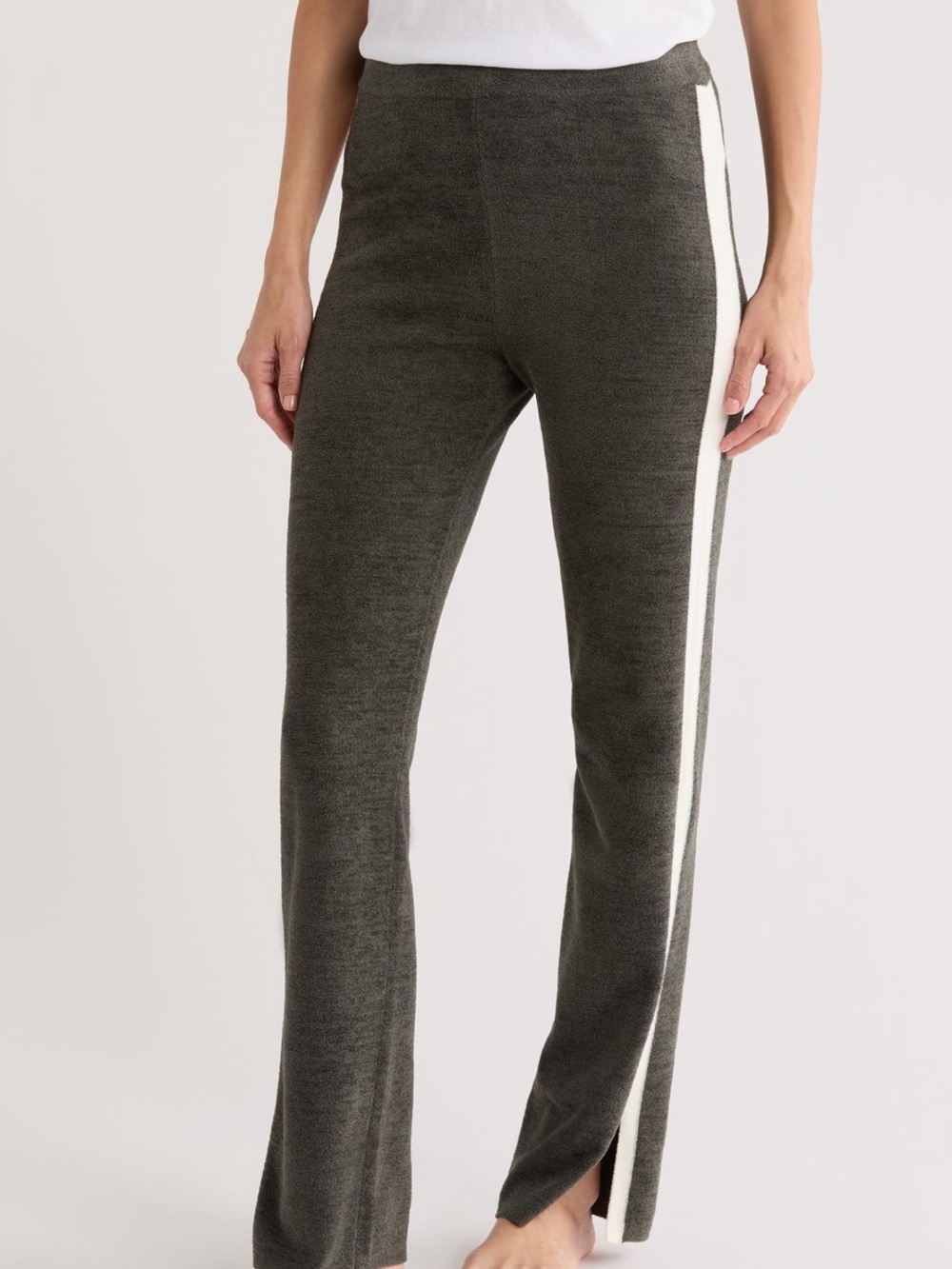 Barefoot Dreams Olive Knit Wide-Leg Pants with Cream Side Stripe